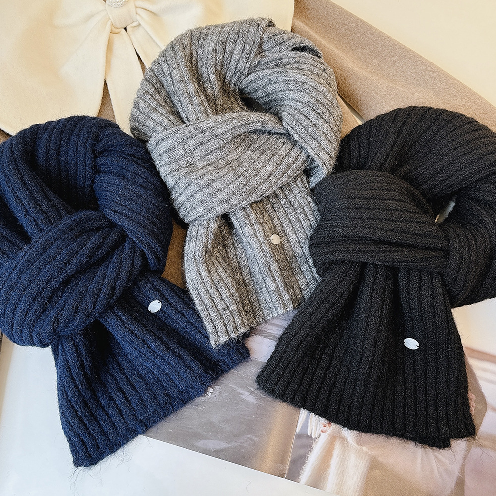 Winter knitted universal solid color warm scarf