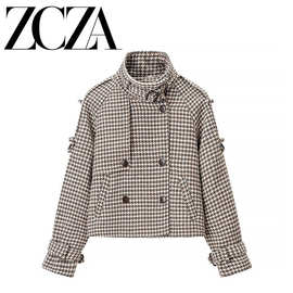 ZCZA 自制 欧美风 新款女装 时尚 百搭 气质双排扣短立领毛呢外套