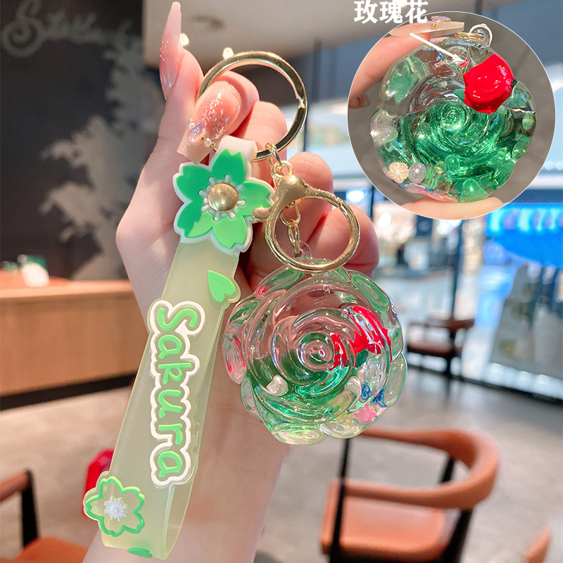 Iteret Celebrity Oil Doll Liquid Sad Bottle Keychai For Wome Exquisite Cute Cartoo Rose Pedat Backpack_voghion.com