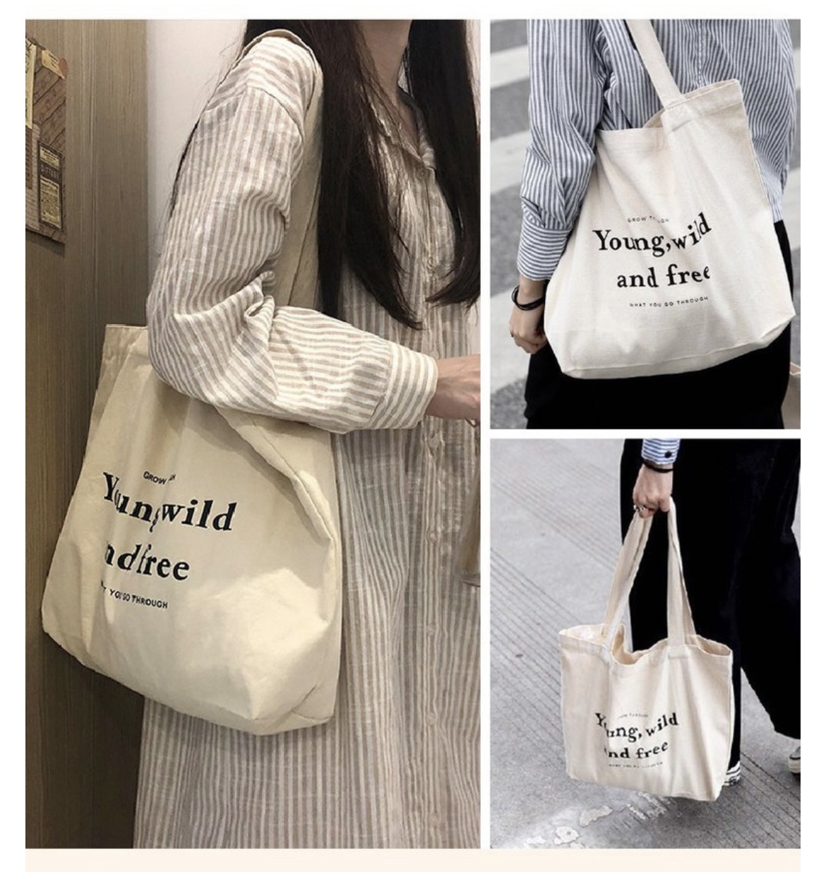 Women's Large Canvas Letter Basic Classic Style Zipper Canvas Bag display picture 2