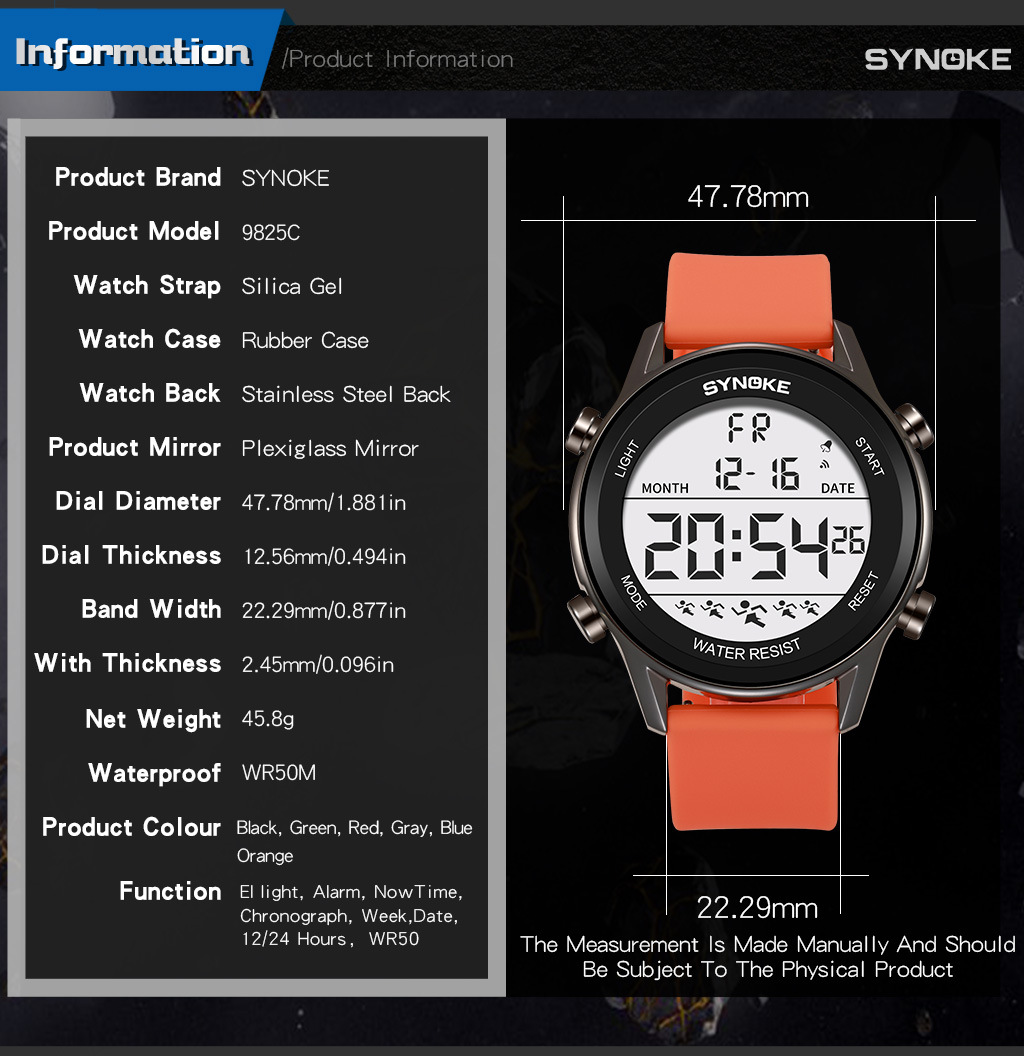 SYNOKE Men's Sports Silicone Electronic Watch Waterproof Luminous Large Screen Outdoor Mountaineering Watch Running Student Fashion_voghion.com
