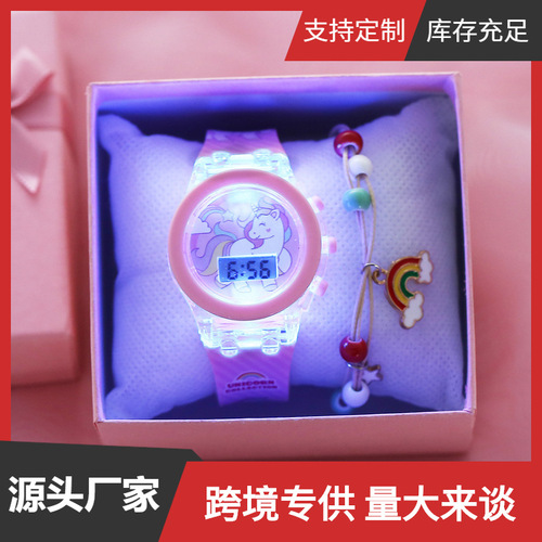 A06976 Luminous watch unicorn luminous silicone electronic watch plus bracelet (2pcs/set)