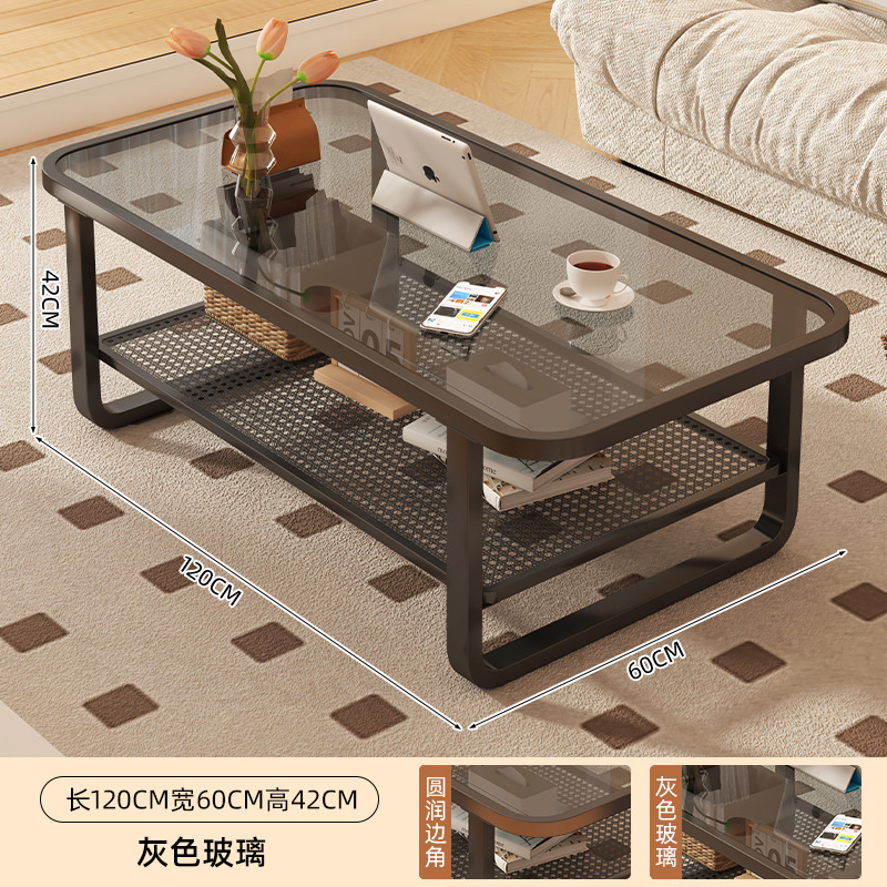 Mesa de té sala de estar doméstica 2025 nuevo lujo ligero de alta sensación de mesa de casa pequeña mesa de vidrio templado crema mesa de té