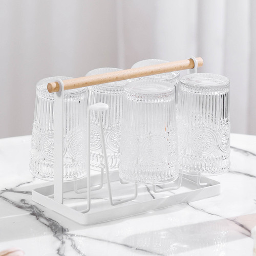Household cup holder water cup hanger wooden handle drain cup holder desktop cup storage rack tea cup hanger manufacturer wholesale