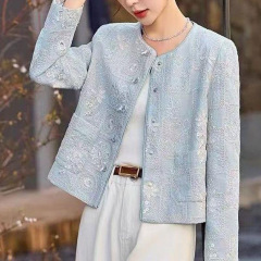 新しい中国風のショートコート女性のための 2025 春の新しいハイエンドの小さな香りの唐スーツヘビー刺繍トップ