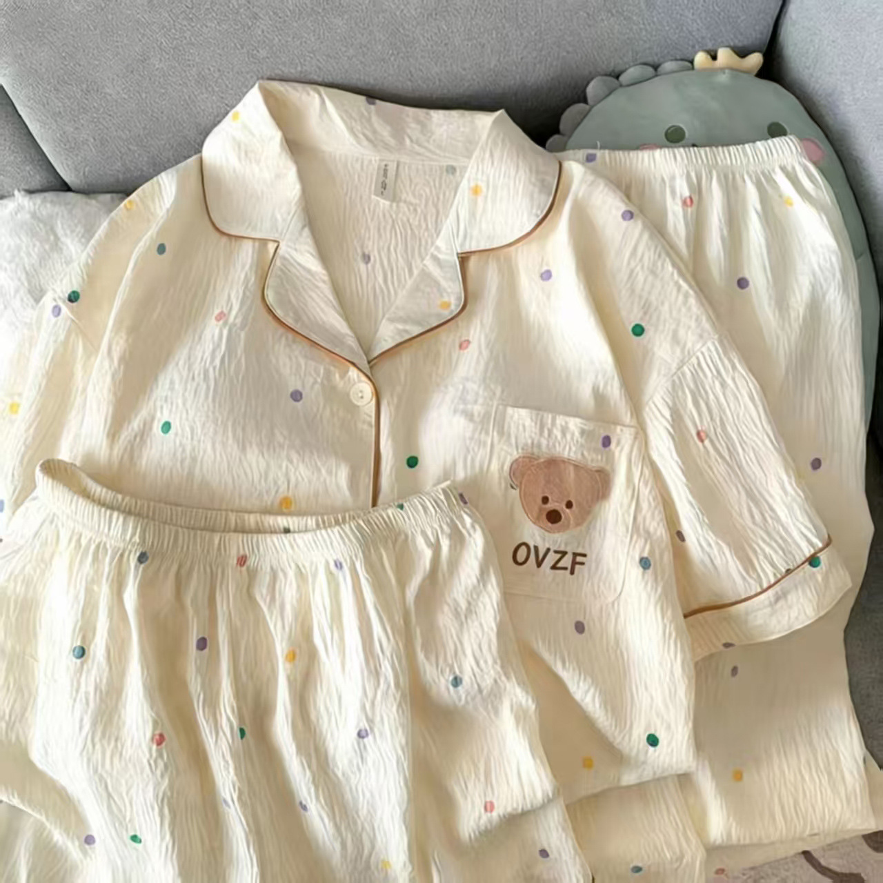 120G nubes de algodón pijama ropa para el hogar manga corta tres piezas set TK comercio exterior transfronterizo pedidos entidad al por mayor tamaño grande