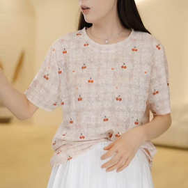 H0529-133欧根纱烧花工艺短袖小衫G