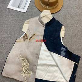 国风复古高品质新中式人丝香云纱冬装定位棉马甲重磅南油花重工夹