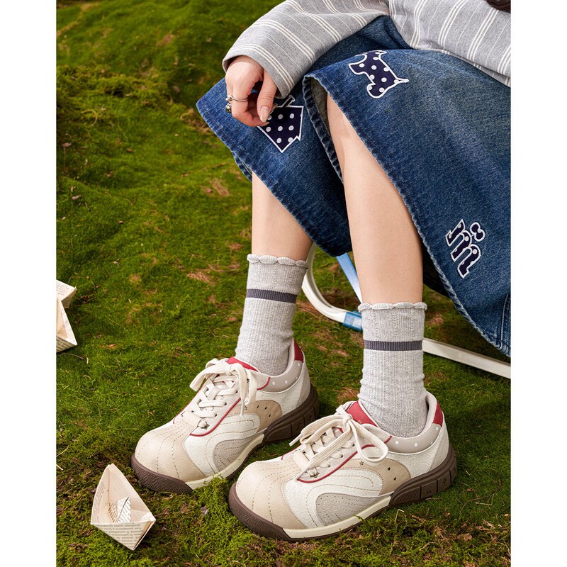 Masu's Same Style 2025 New Versatile Flats Sports Shoes for Women in Autumn Niche Design Large-Toe Shoes Thick-Soled Casual Shoes