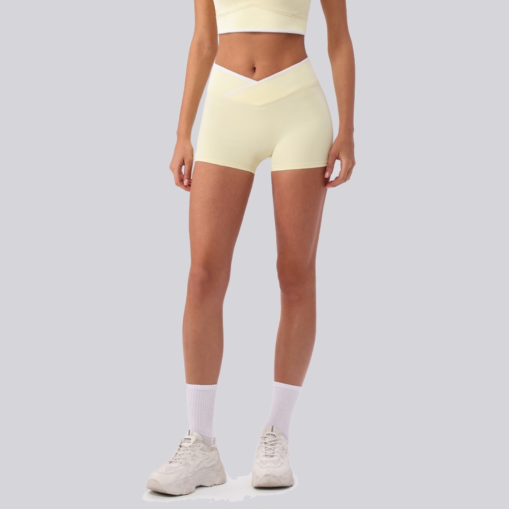 Nuevos cortos de yoga de cintura alta cruzada transfronteriza, desnudos apretados, pantalones deportivos de alta cadera para mujeres, pantalones de fitness