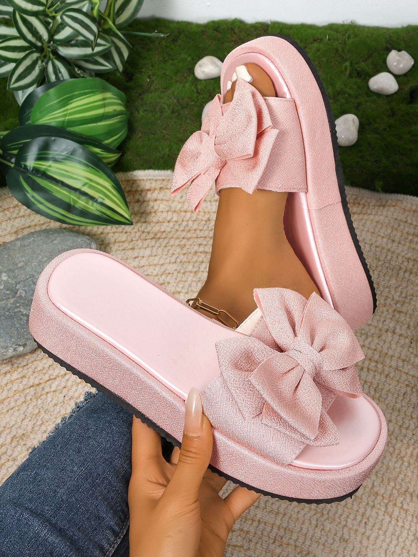Women's Platform Sandals Open Toe Strappy Beach Slippers Bows_voghion.com