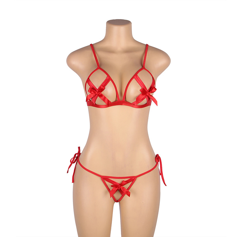 Comercio exterior Amazon sexy arco rojo hueco de tres puntos coqueteando sujetador pareja juego de interés al por mayor