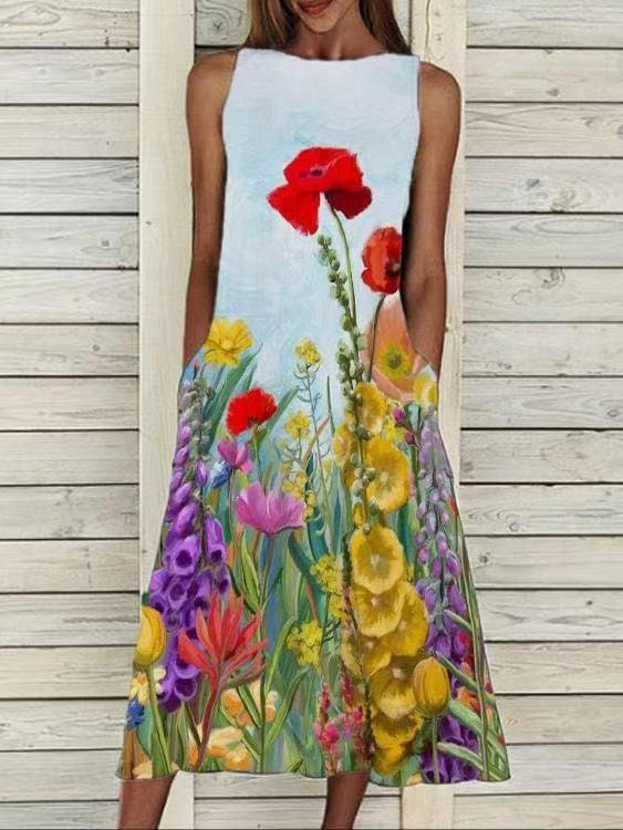 2022 cross-border independent station new floral women's summer European and American loose plus size sleeveless short sleeve dress
