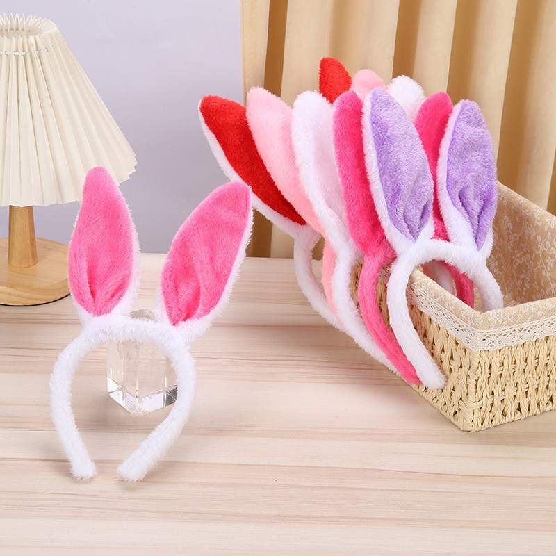 跨境头饰儿童秋冬复活节卡通毛绒可爱兔子耳朵发箍发卡