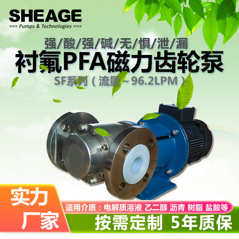 耐高低温高低黏度PFA氟内衬防腐化工泵SHEAGE SF603-CM磁力齿轮泵