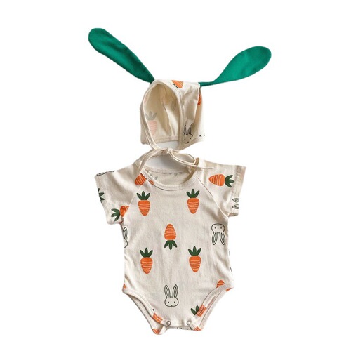 2024 Summer New Rabbit Shape Baby Onesie Ins Style Carrot Print Harness Baby Cover Up
