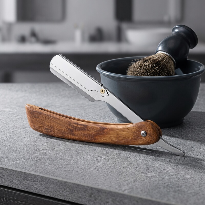 Rosewood solid wood handle folding straight blade razor, vintage manual shaving knife, portable razor for barbershop grooming Rosewood solid wood handle folding straight blade razor, vintage manual shaving knife, portable razor for barbershop grooming