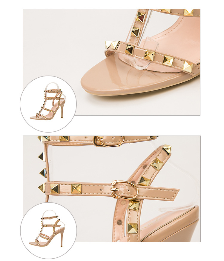 Buty damskie retro seksowne klub nocny wysokie obcasy lakierowana skóra metalowe nity seksowne klub nocny sandały buty rzymskie_voghion.com