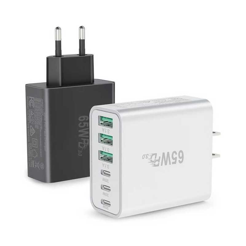 Cross-Border Fast Charging Pd65W 3A3C Power Adapter Fast Charging 65W 6-Port USB C Wall Charger