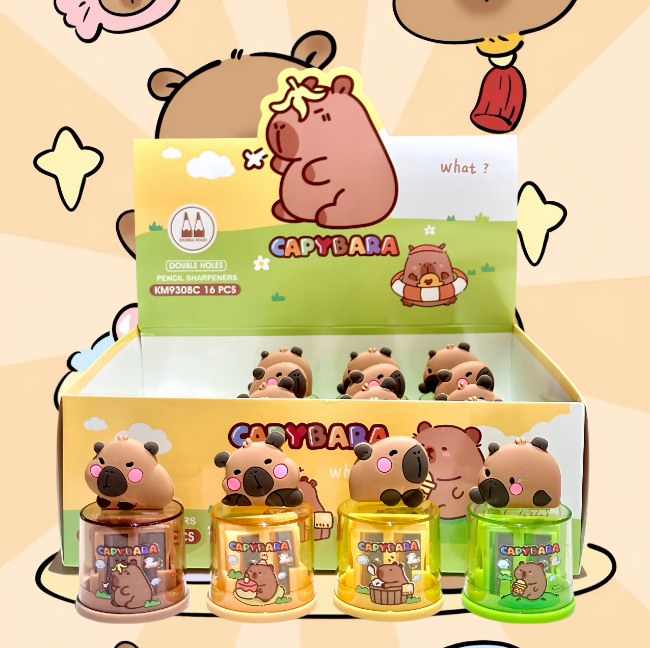 Capibara lápiz afilador de silicona redondo de doble agujero afilador de lápiz para estudiantes de primaria cuchillo giratorio lindo planador de lápiz
