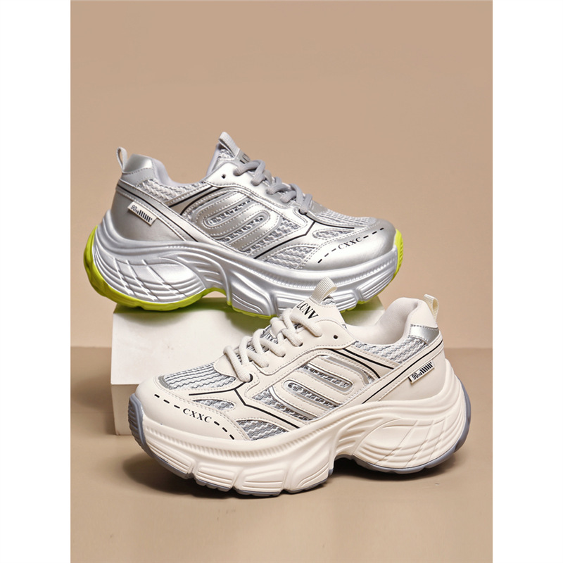 超火ins潮酷厚底老爹鞋女2025春季新款网面透气系带休闲鞋大码41