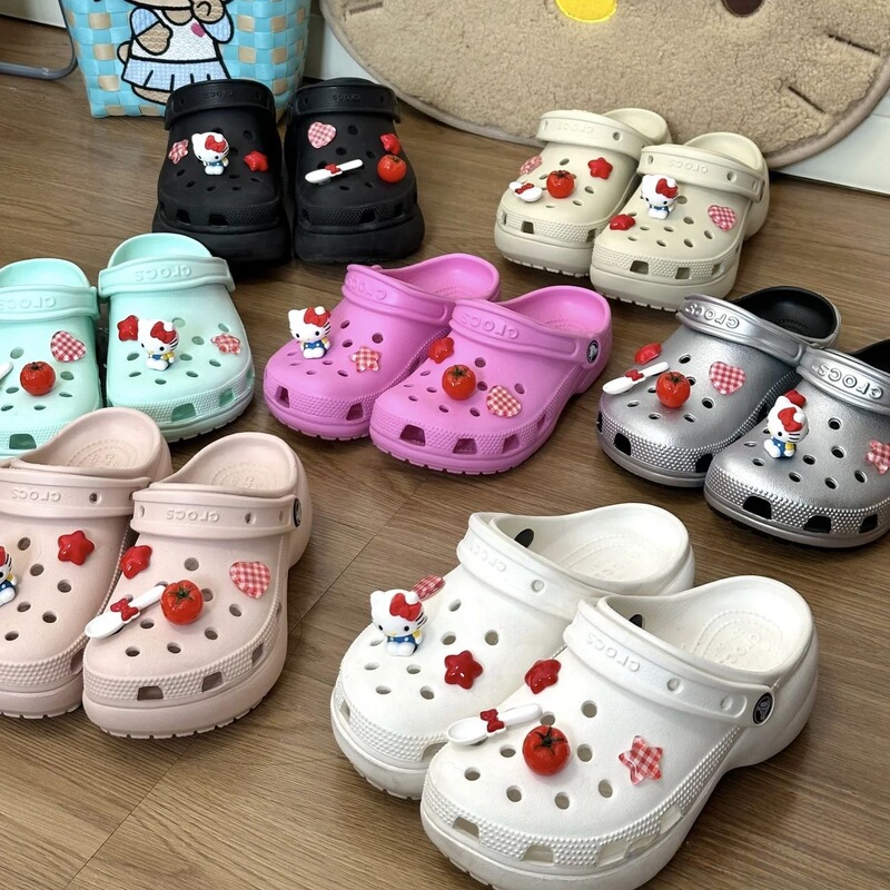 新しい下駄トマトキティ猫靴花アクセサリー赤かわいい子猫アッパー装飾靴花アクセサリー|undefined