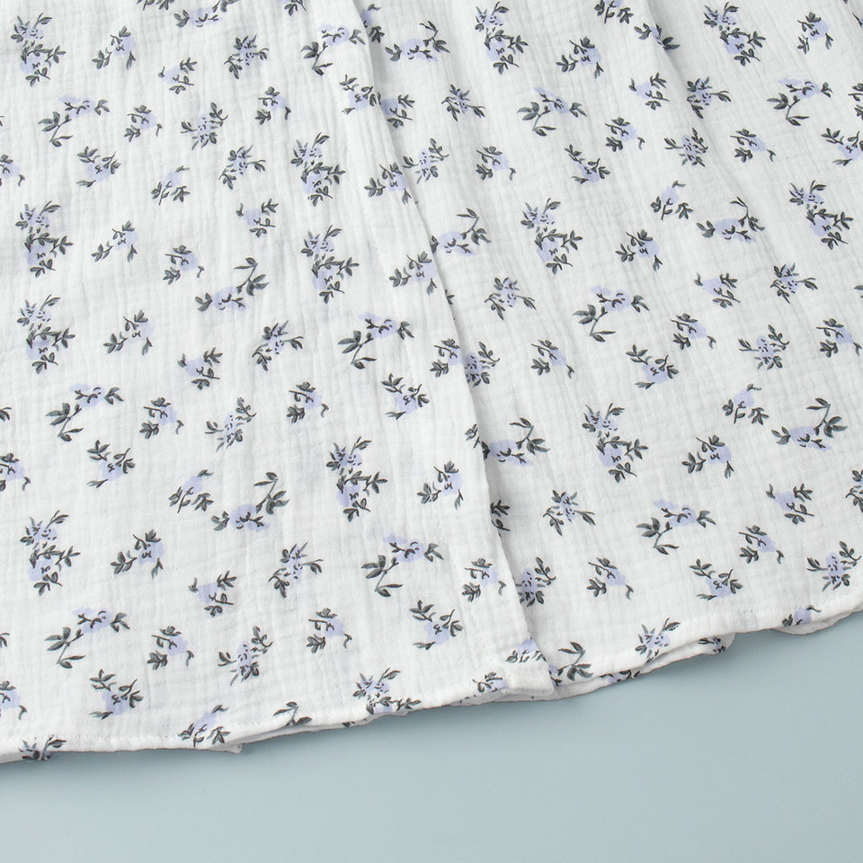 Đầm liền cotton in hoa cổ chữ V tay bồng buộc dây lưng cao — Hoa oải hương, Hoa tulip màu hồng, Màu be, Màu hồng chi tiết 20