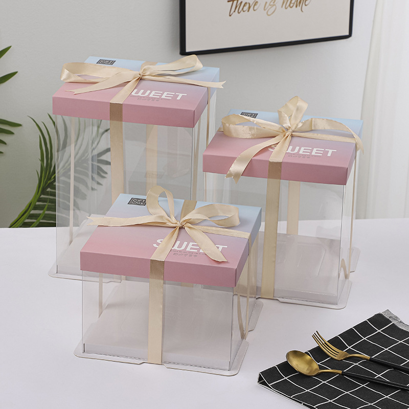 Caja de caja de caja de pastel de cumpleaños transparente 4 cuatro pulgadas seis ocho ocho diez 12 paquete de regalo navideño rojo neto de doble capa simple