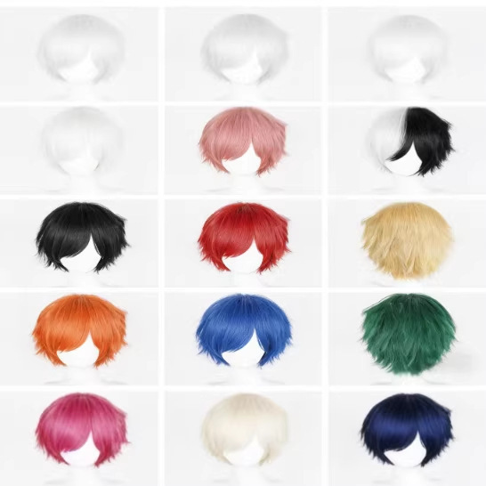 Amazon Cross-Border European and American Universal 30cm Cosplay Wig, Short Hair with Fluffed Top, Multiple Colors Available, Reverse Curl, in Stock