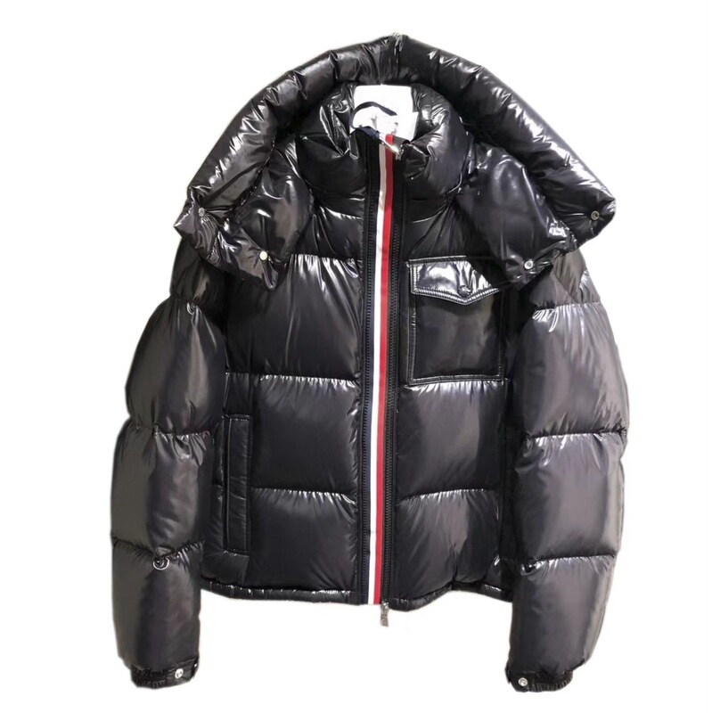 M Men's and Women's Down Jacket Color Strip Double Zipper Loose Hooded Thick White Duck Down Jacket