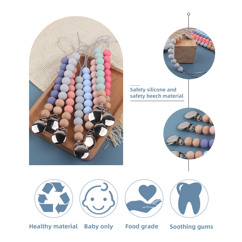 Nuevo bebé hierro clip chupete clip de silicona chupete cadena bebé molar juguete anti-gota cadena materna y suministros infantiles