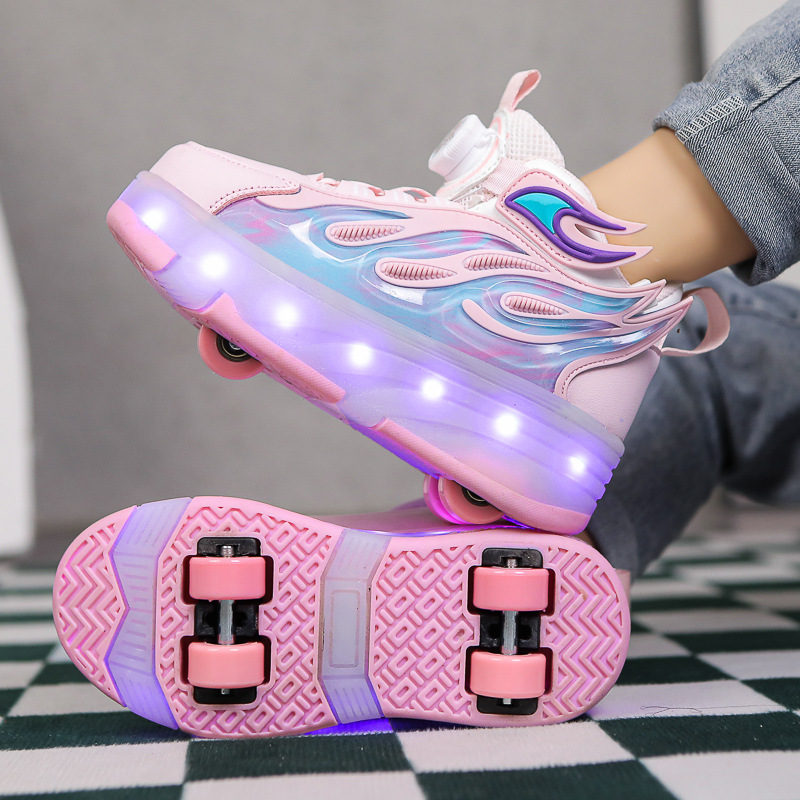 Zapatos de cuatro ruedas para niños de cuatro ruedas, zapatos de patinaje para niños, zapatos de dos ruedas para estudiantes con patines de luz