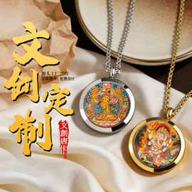 唐卡嘎乌瓶吊坠迷你扎基拉姆绿度母黄财五爷可打开钛钢嘎乌盒吊坠