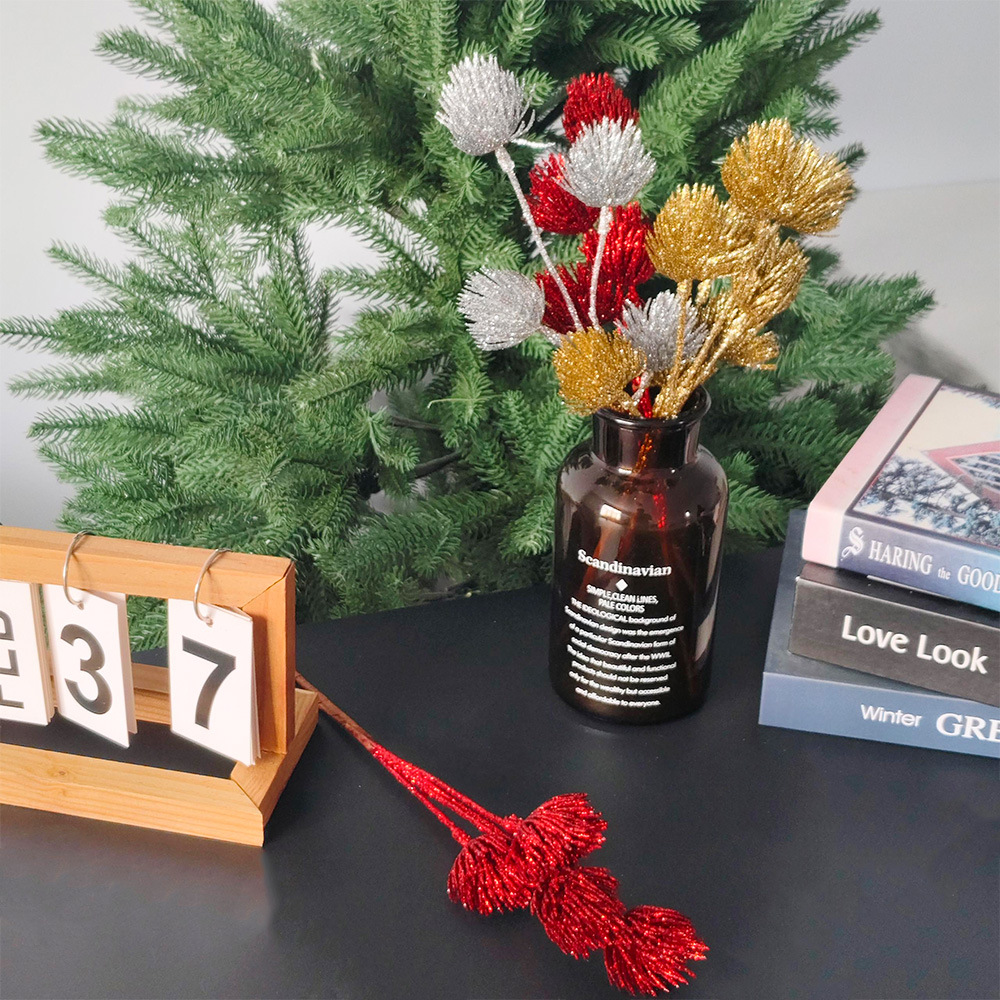 2025 nuevos productos polvo de oro diente de león decoración de Navidad Amazon suministro transfronterizo árbol de Navidad decoración props