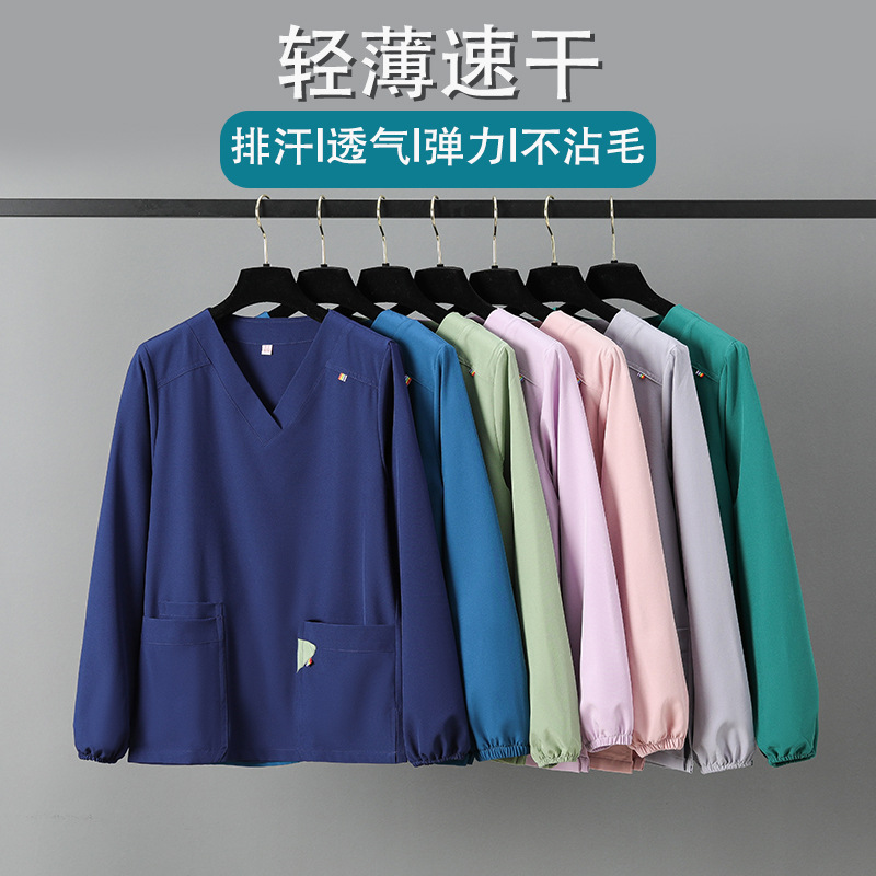 High-End Summer Scrub Suit Anti-Static Short-Sleeve Elastic Quick-Dry Surgical V-Neck Workwear for Medical Staff and Dental Professionals