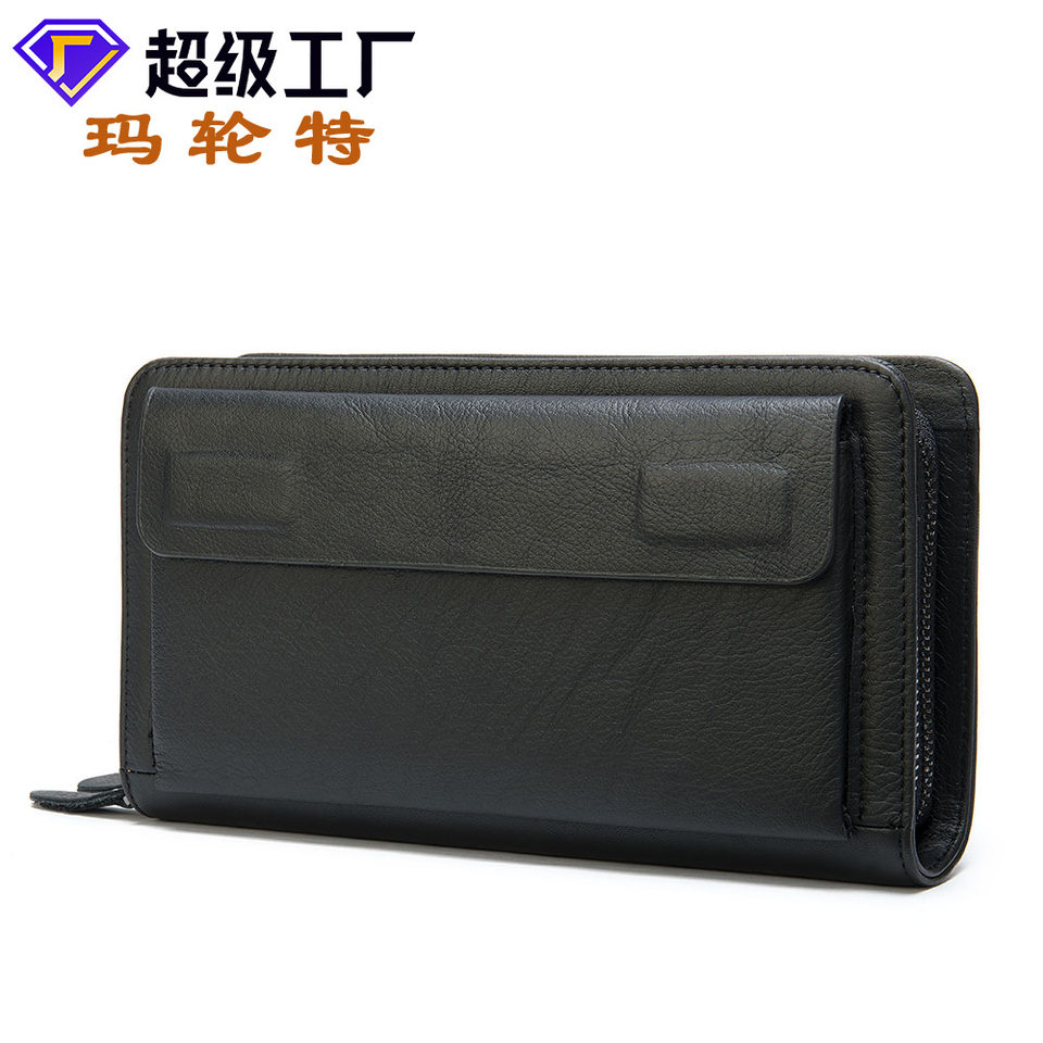 Ví nam da bò thật dáng dài kiểu clutch có khóa kéo hai lớp và ngăn đựng tiền xu — Cà phê/khóa kéo đơn, Màu Đen/khóa kéo đơn, 9013 màu đen, Cà phê 9013
