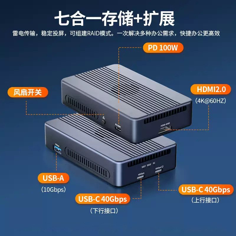 Lightning 4 Hard Disk Box Docking Station Dual Disk NVMe Mobile Array Hard Disk Box USB4 Ultra HD 8K Hard Disk Box