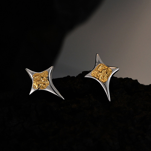 E1280 Minority Designer Starlight Dual Color Earrings Wholesale S925 Pure Silver Fashion Trendy Earrings for Women Cool Style
