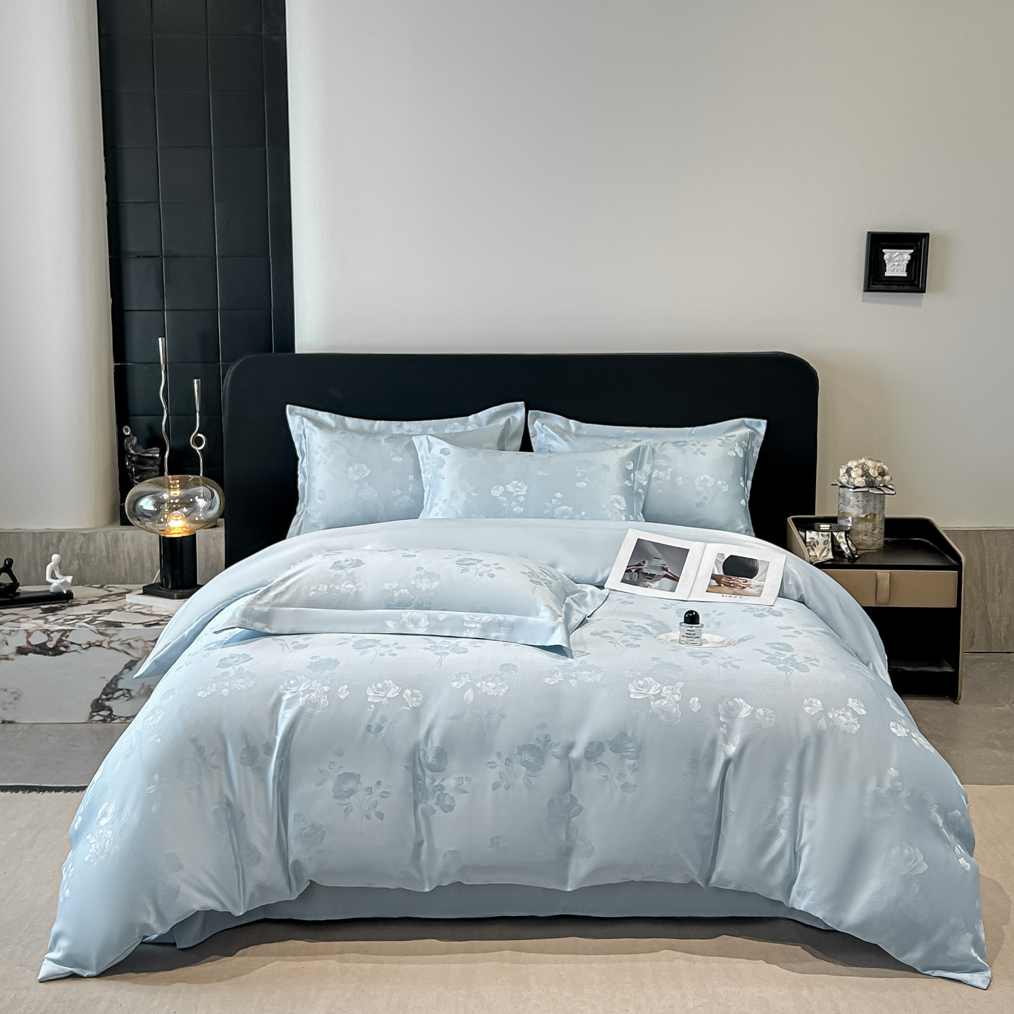 Parure de lit en soie glacée et jacquard tencel de luxe_voghion.com