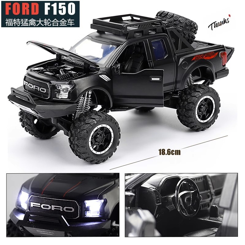 Camioneta Ford Raptor de aleación, modelo de simulación con sonido y luz, juguete para niños con función de retroceso, versión mejorada.