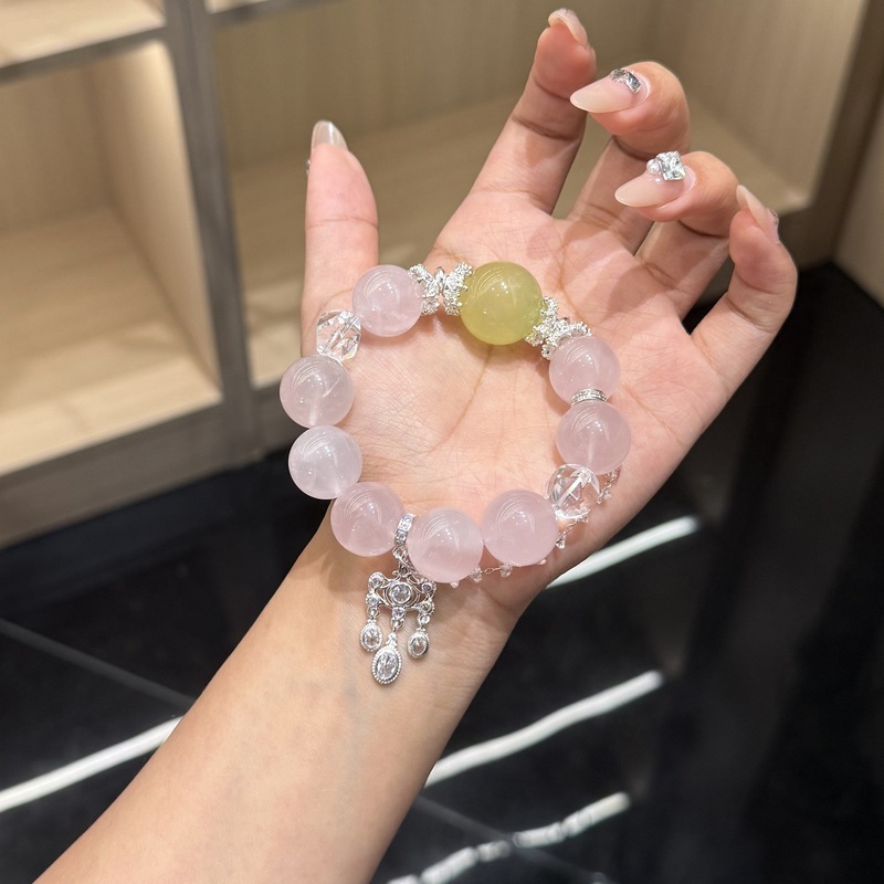 天然水晶ピンククリスタルブレスレット大粒子 20 ミリメートルトップビーズ黄色蛍石ピンククリスタル桃ブレスレットファッショナブルでシンプルな女性|undefined