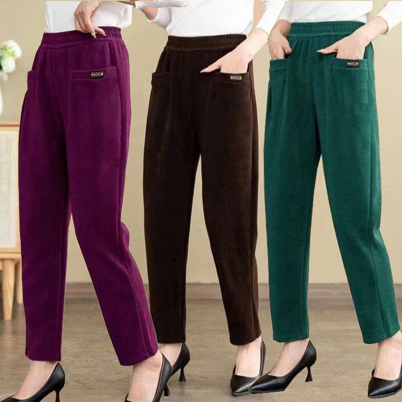 新款欧棉绒哈伦裤女25春秋松紧高腰宽松显瘦休闲裤灯芯绒加绒跨境