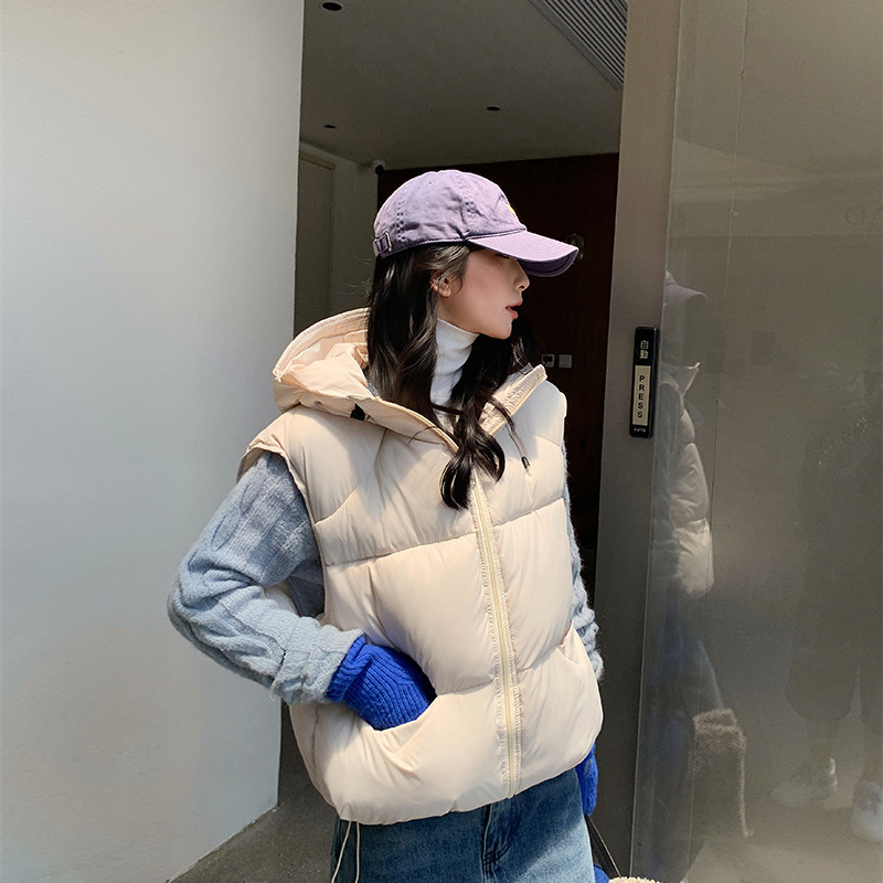 外贸羽绒棉马甲女2025年秋冬新款韩版宽松棉坎肩纯色马夹背心外套|undefined