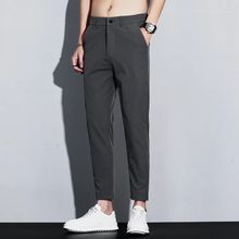 夏季新款黑色男士休闲裤薄款直筒西装裤男百搭修身潮流九分裤子男