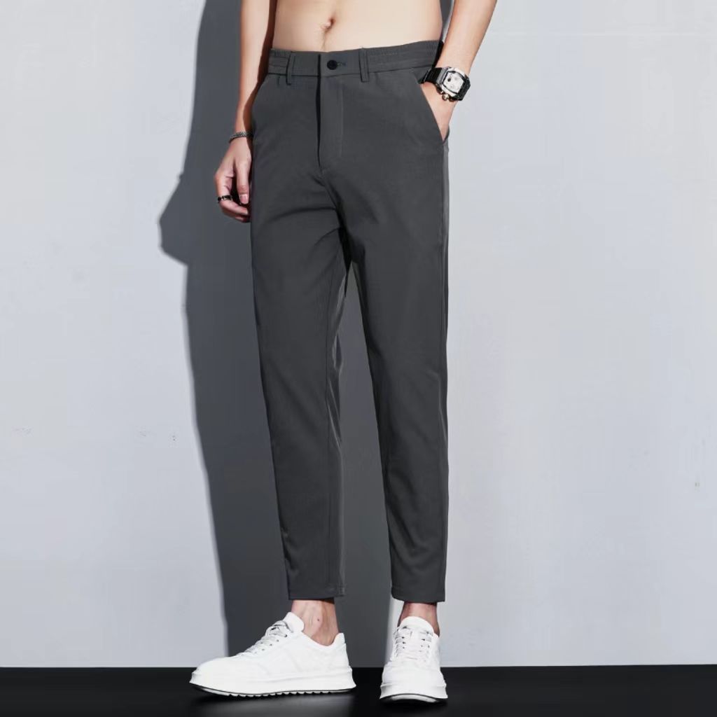 夏季新款黑色男士休闲裤薄款直筒西装裤男百搭修身潮流九分裤子男