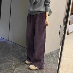 欧货加厚灯芯绒休闲裤女春秋2025新款高腰显瘦宽松百搭紫色阔腿裤