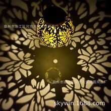 外贸工厂现货黑色牡丹花圆形古铜色灯笼iron solar light lantern