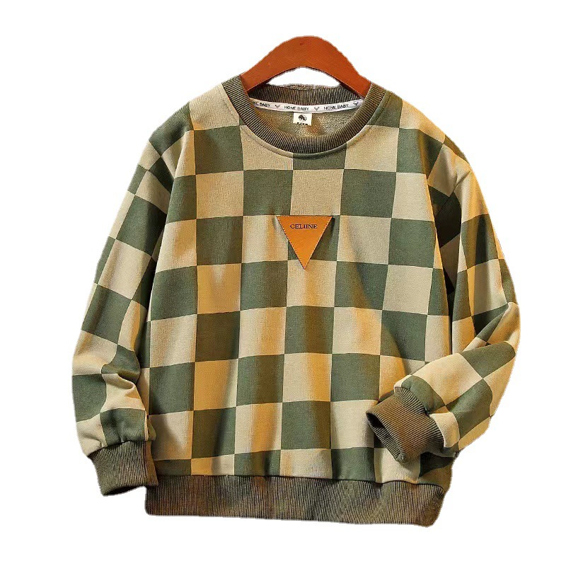 Children's Sweatshirt (SNC-J) Checkerboard Retro Thin Spring–Autumn, Boys 110–170 cm