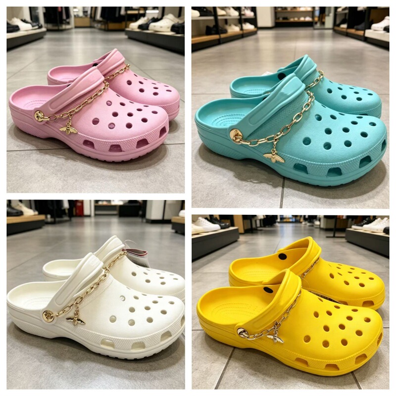 2026 New Model Celebrity Chain Clogs with Detachable Butterfly Shoe Chain, Unisex Casual Closed-Toe Couple's Non-Slip Shoes