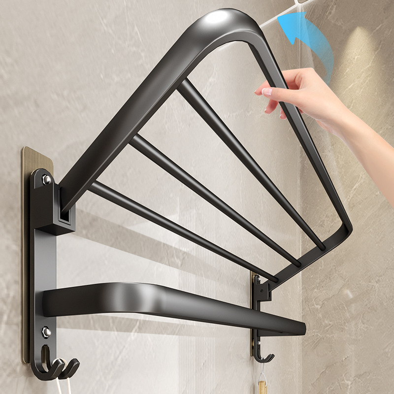 Punch-free space aluminum towel rack bathroom wall-mounted suction cup self-adhesive bathroom toilet bath towel storage rack Punch-free space aluminum towel rack bathroom wall-mounted suction cup self-adhesive bathroom toilet bath towel storage rack